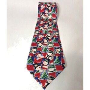 American Greetings Christmas Tie 100% Silk‎ Snowman Collage Novelty Neckwear